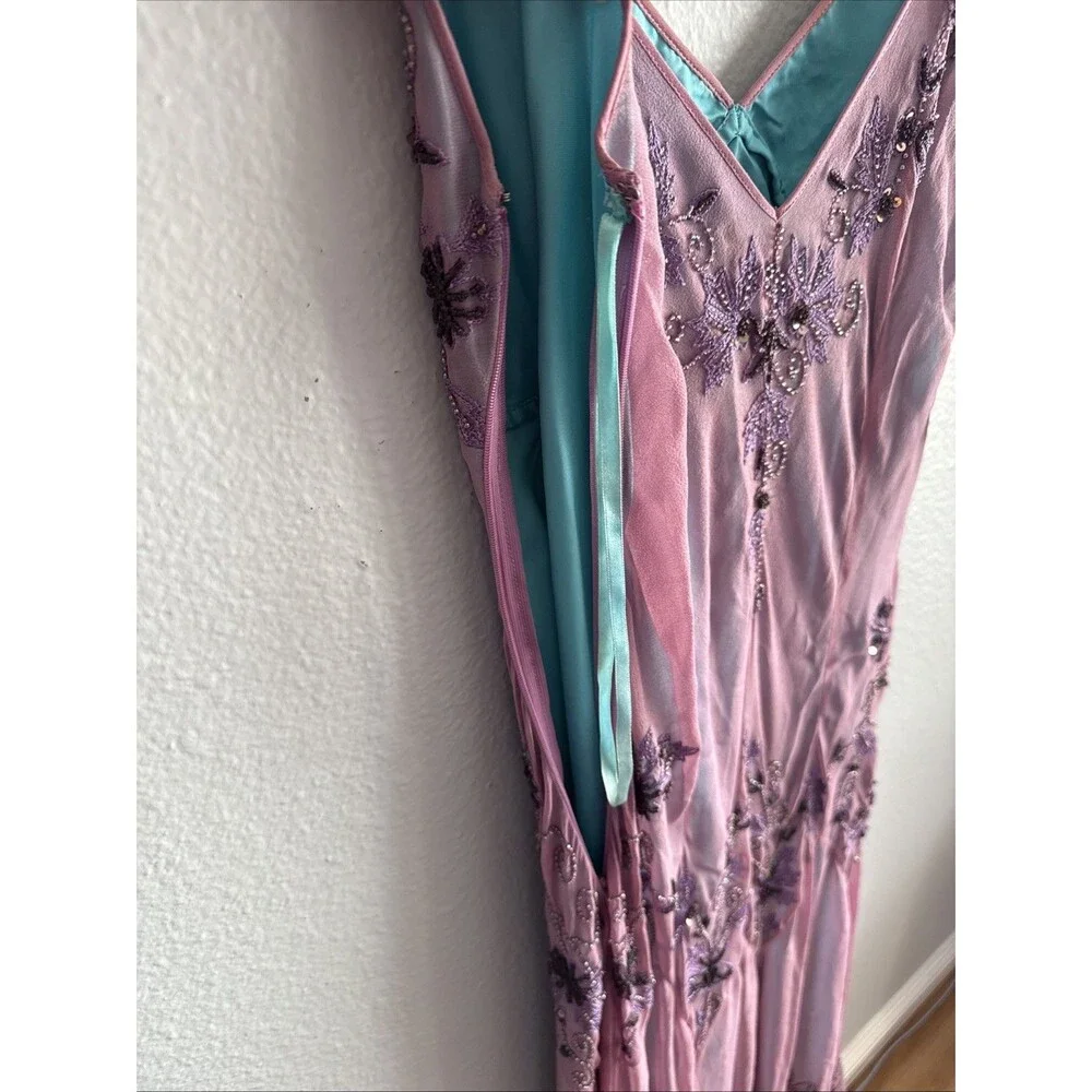 NWT VTG Adrianna Papell Purple/Teal Y2K Fairy Mermaid Silk Beaded Dress Sz 14 - Picture 12 of 15